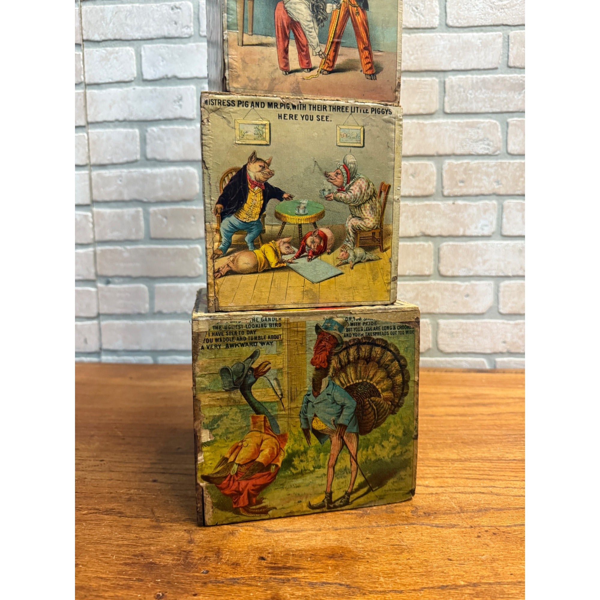 Antique 1880s Victorian Paper Litho Wood Stackable Child's Toy Blocks Fairy Tales