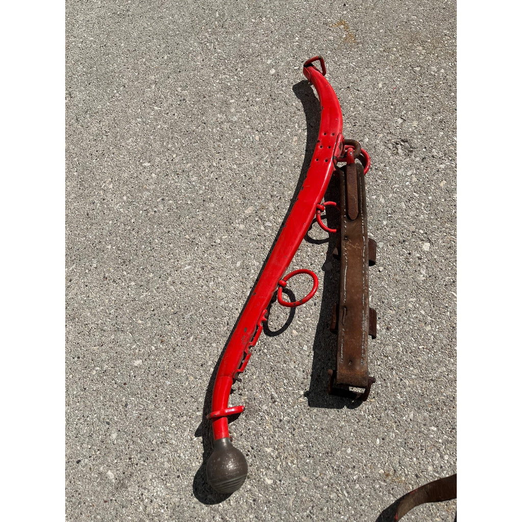 Antique Steel Horse Hames Red with Brass Ball Knobs Old Farm Equestrian 27" Pair