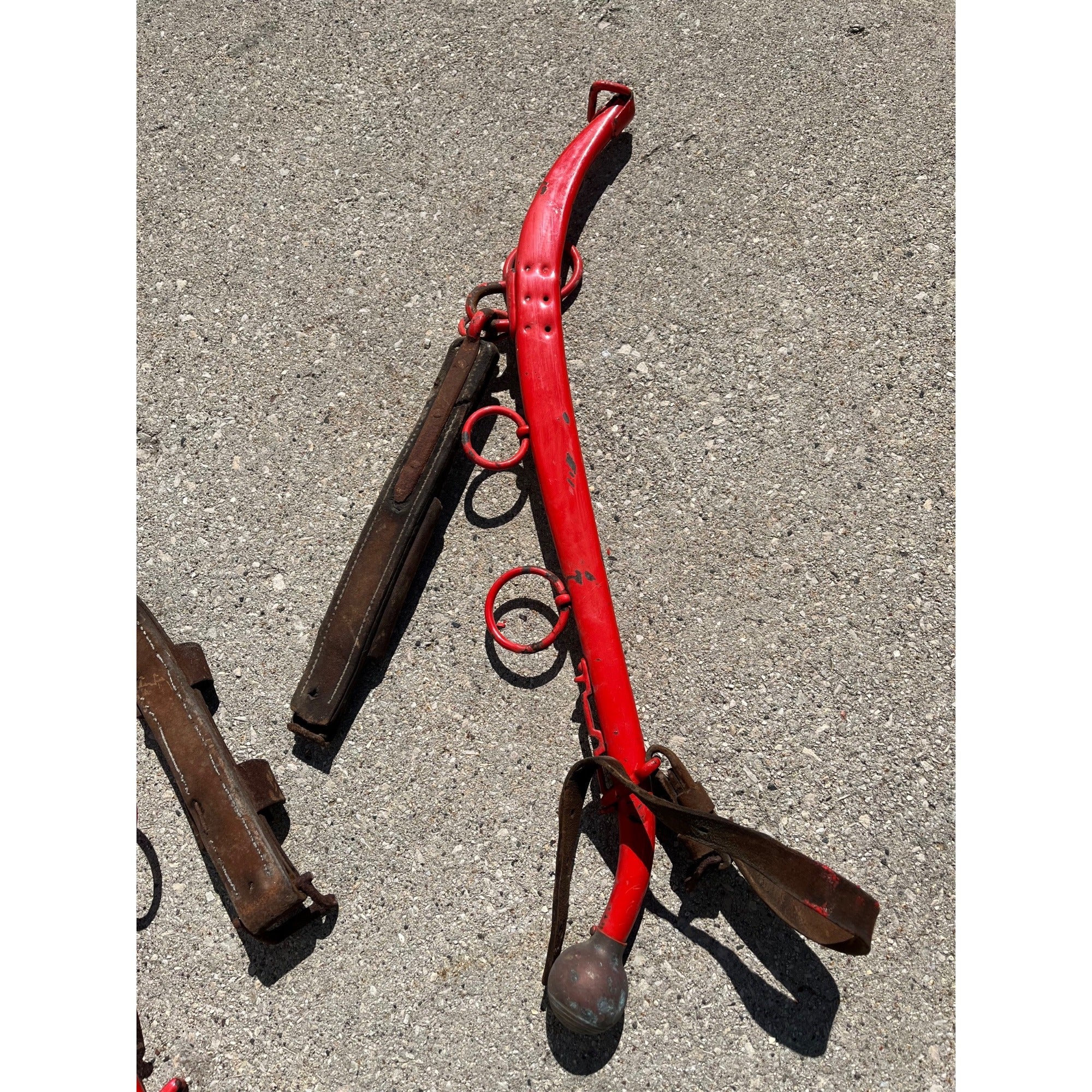 Antique Steel Horse Hames Red with Brass Ball Knobs Old Farm Equestrian 27" Pair
