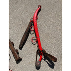 Antique Steel Horse Hames Red with Brass Ball Knobs Old Farm Equestrian 27" Pair
