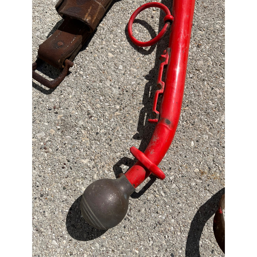 Antique Steel Horse Hames Red with Brass Ball Knobs Old Farm Equestrian 27" Pair