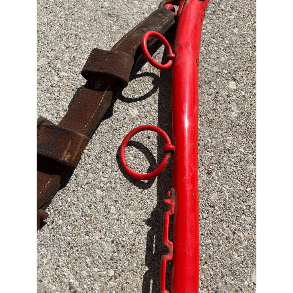 Antique Steel Horse Hames Red with Brass Ball Knobs Old Farm Equestrian 27" Pair