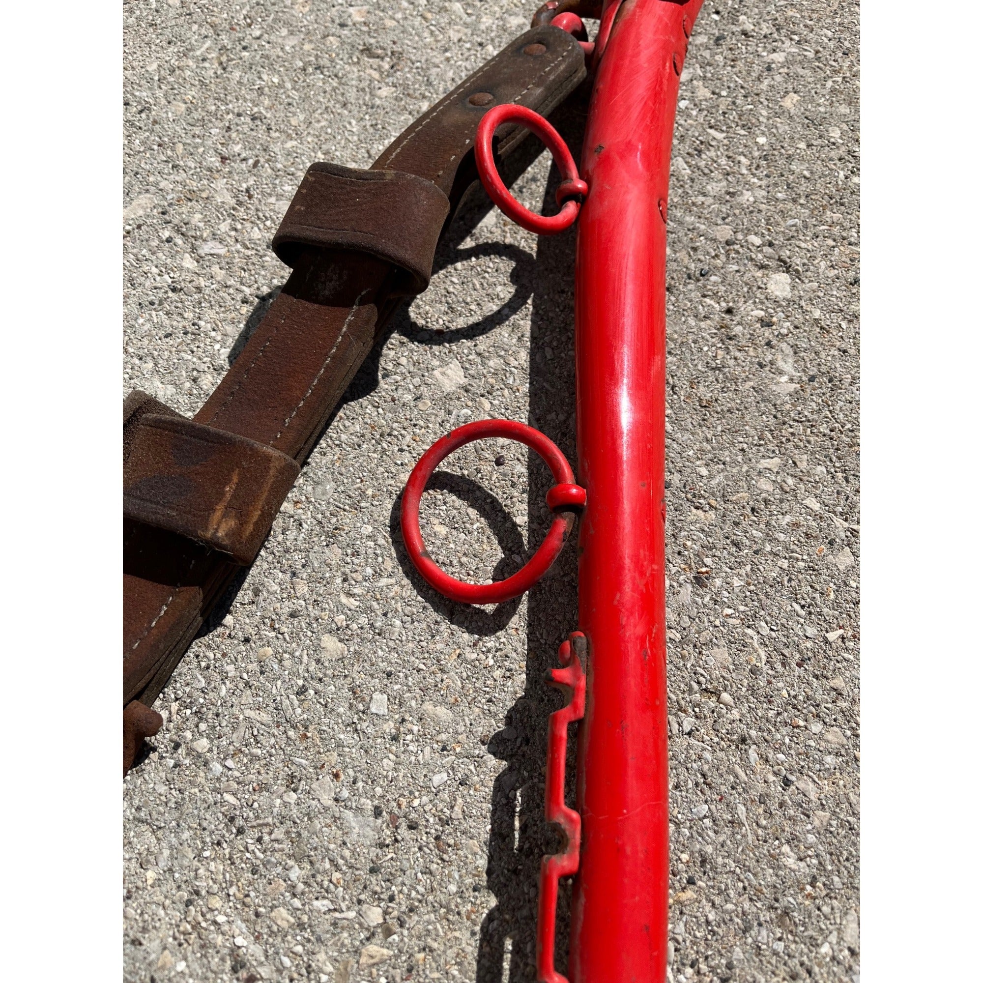 Antique Steel Horse Hames Red with Brass Ball Knobs Old Farm Equestrian 27" Pair