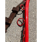 Antique Steel Horse Hames Red with Brass Ball Knobs Old Farm Equestrian 27" Pair