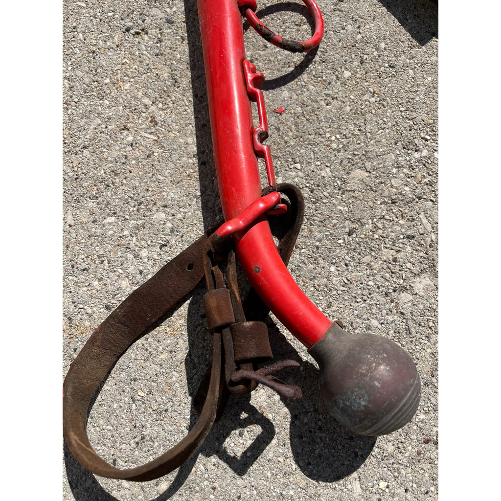 Antique Steel Horse Hames Red with Brass Ball Knobs Old Farm Equestrian 27" Pair
