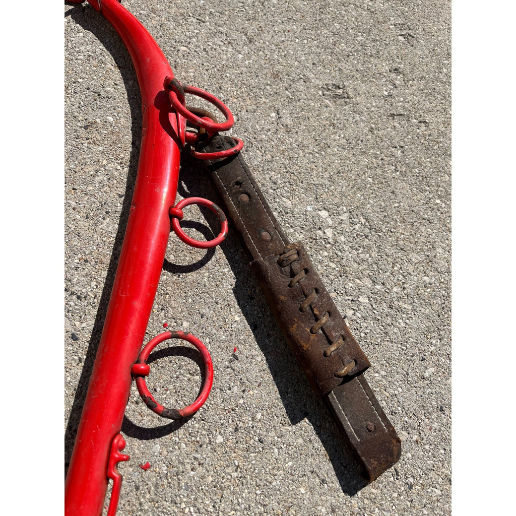 Antique Steel Horse Hames Red with Brass Ball Knobs Old Farm Equestrian 27" Pair