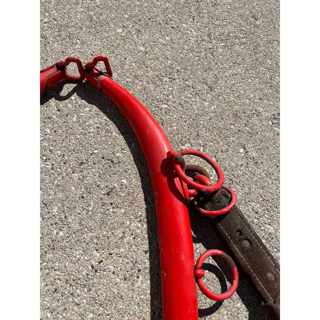 Antique Steel Horse Hames Red with Brass Ball Knobs Old Farm Equestrian 27" Pair