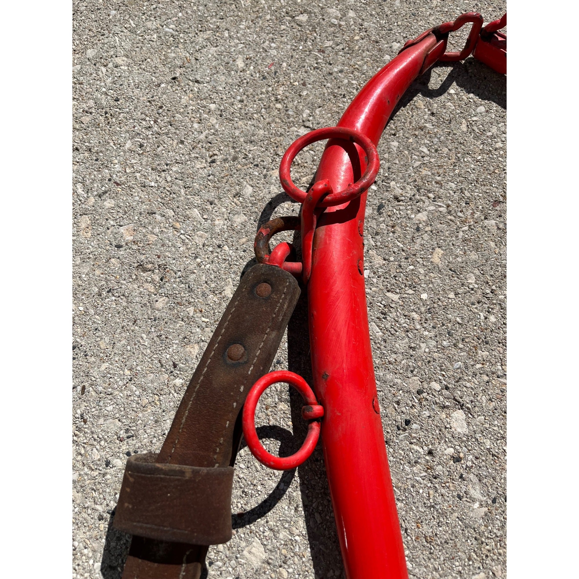 Antique Steel Horse Hames Red with Brass Ball Knobs Old Farm Equestrian 27" Pair