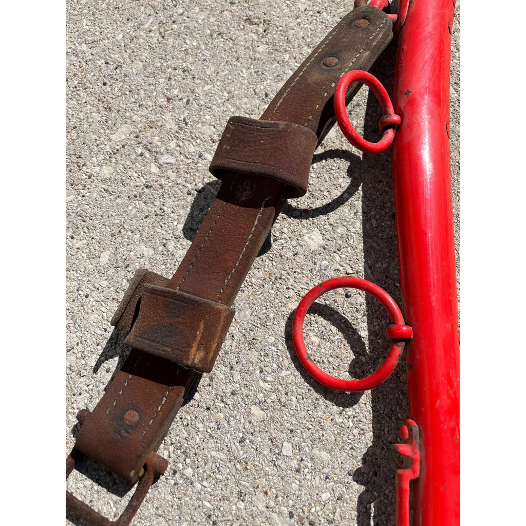 Antique Steel Horse Hames Red with Brass Ball Knobs Old Farm Equestrian 27" Pair
