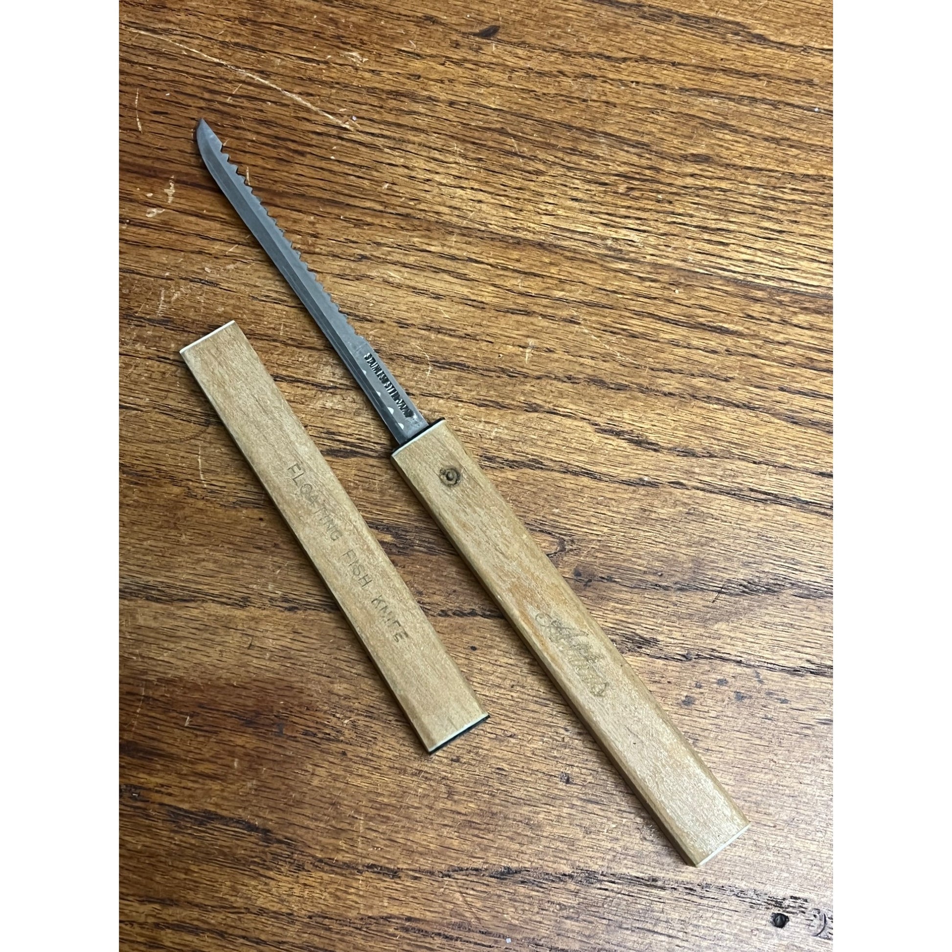 Vintage Atlas Floating Fish Knife Wooden Stainless Japan 10"