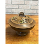 Vintage Hand-painted and Glazed Footed Covered Candy Dish Circa 1970 Floral Design