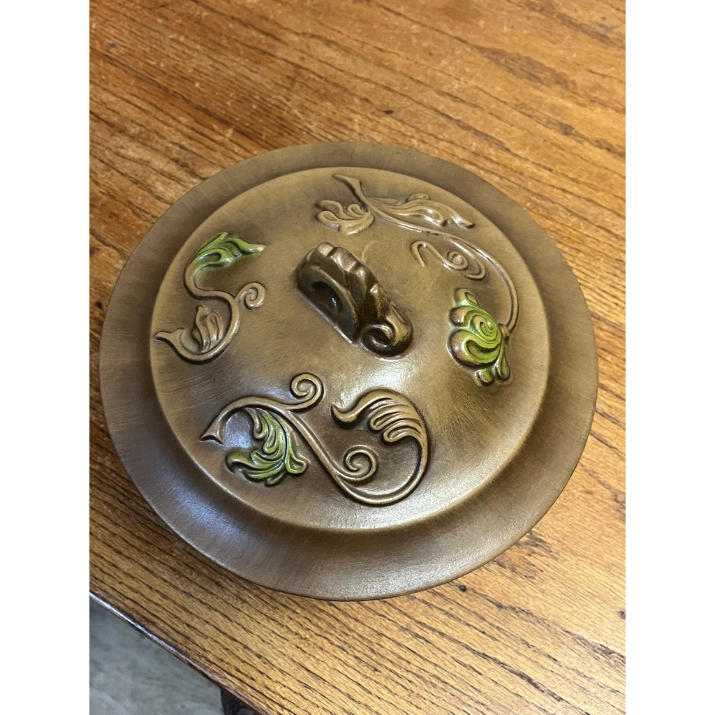 Vintage Hand-painted and Glazed Footed Covered Candy Dish Circa 1970 Floral Design