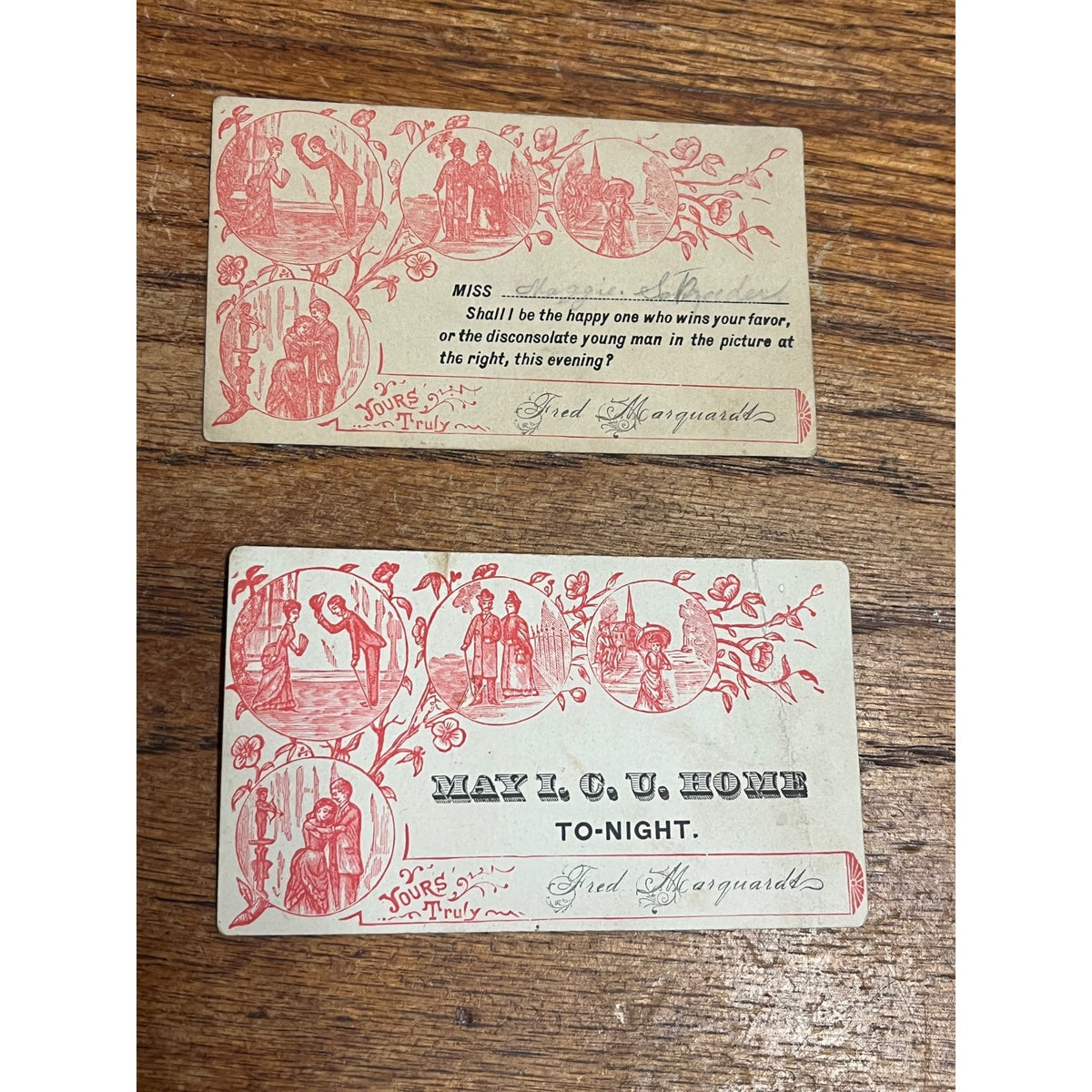 Antique c1880s Victorian Escort / Flirtation Courtship Invitation Cards Acquaintance
