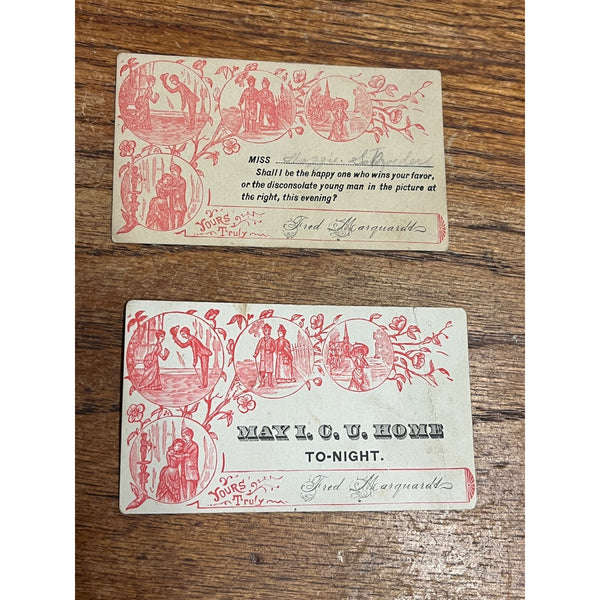 Antique c1880s Victorian Escort / Flirtation Courtship Invitation Cards Acquaintance