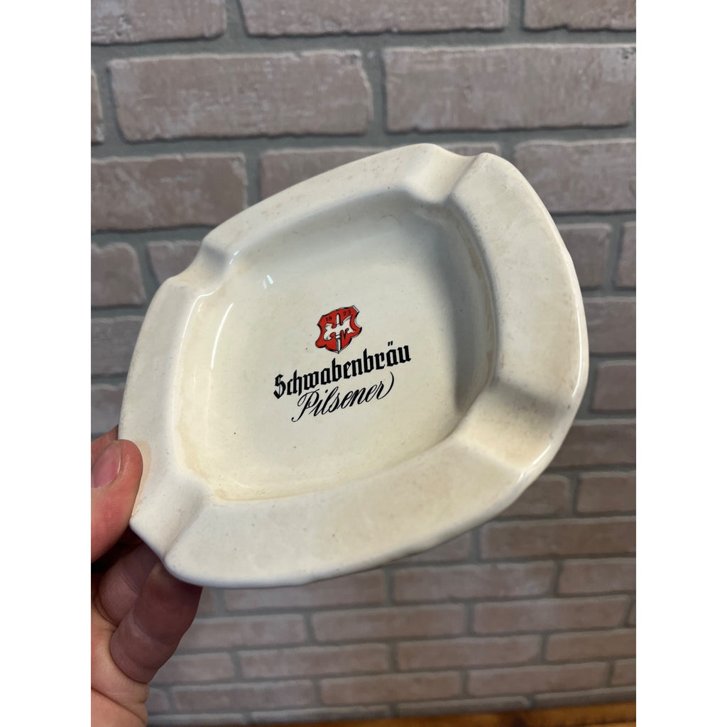 Vintage Schwabenbrau Pilsner Beer Enamel Ashtray Germany German Advertising