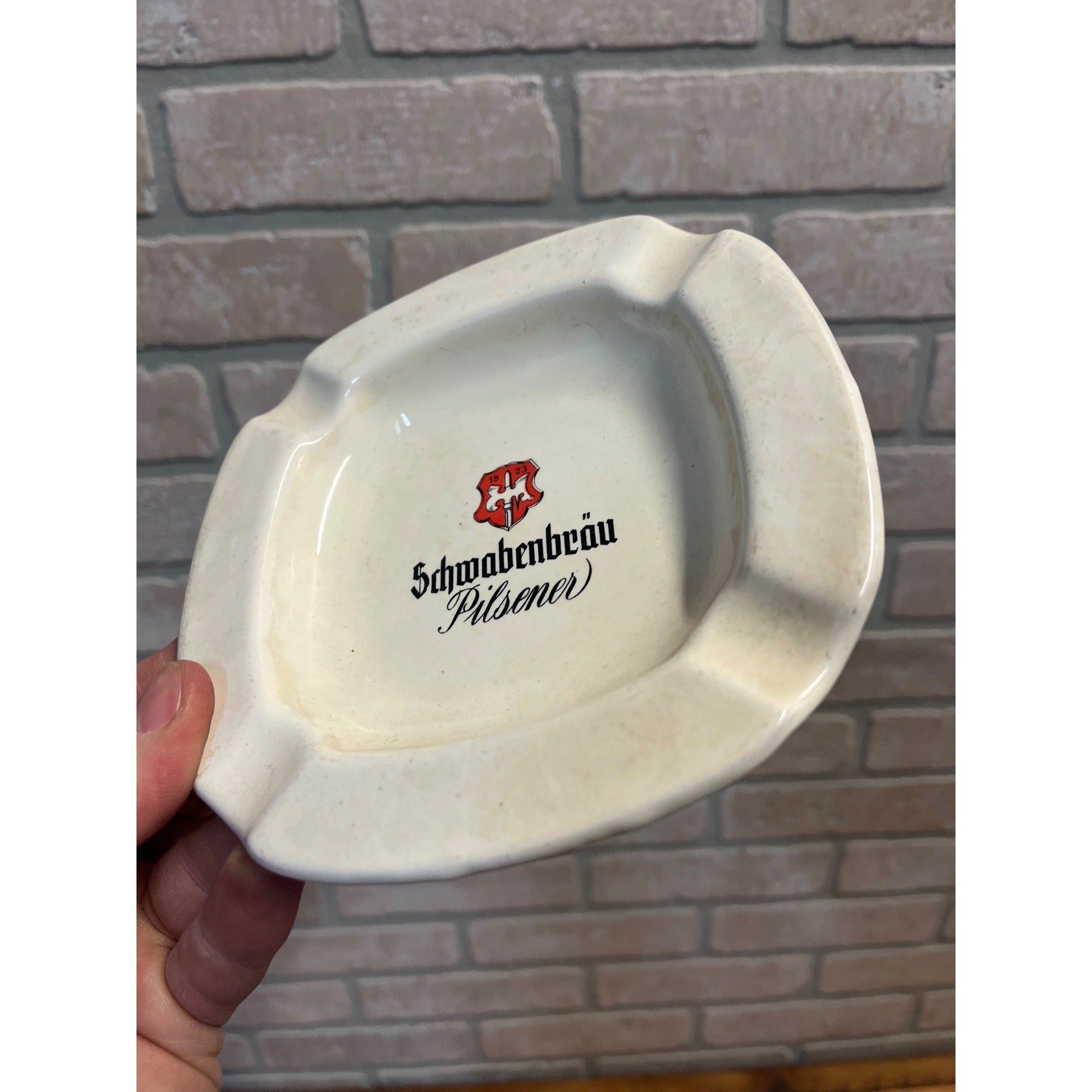 Vintage Schwabenbrau Pilsner Beer Enamel Ashtray Germany German Advertising