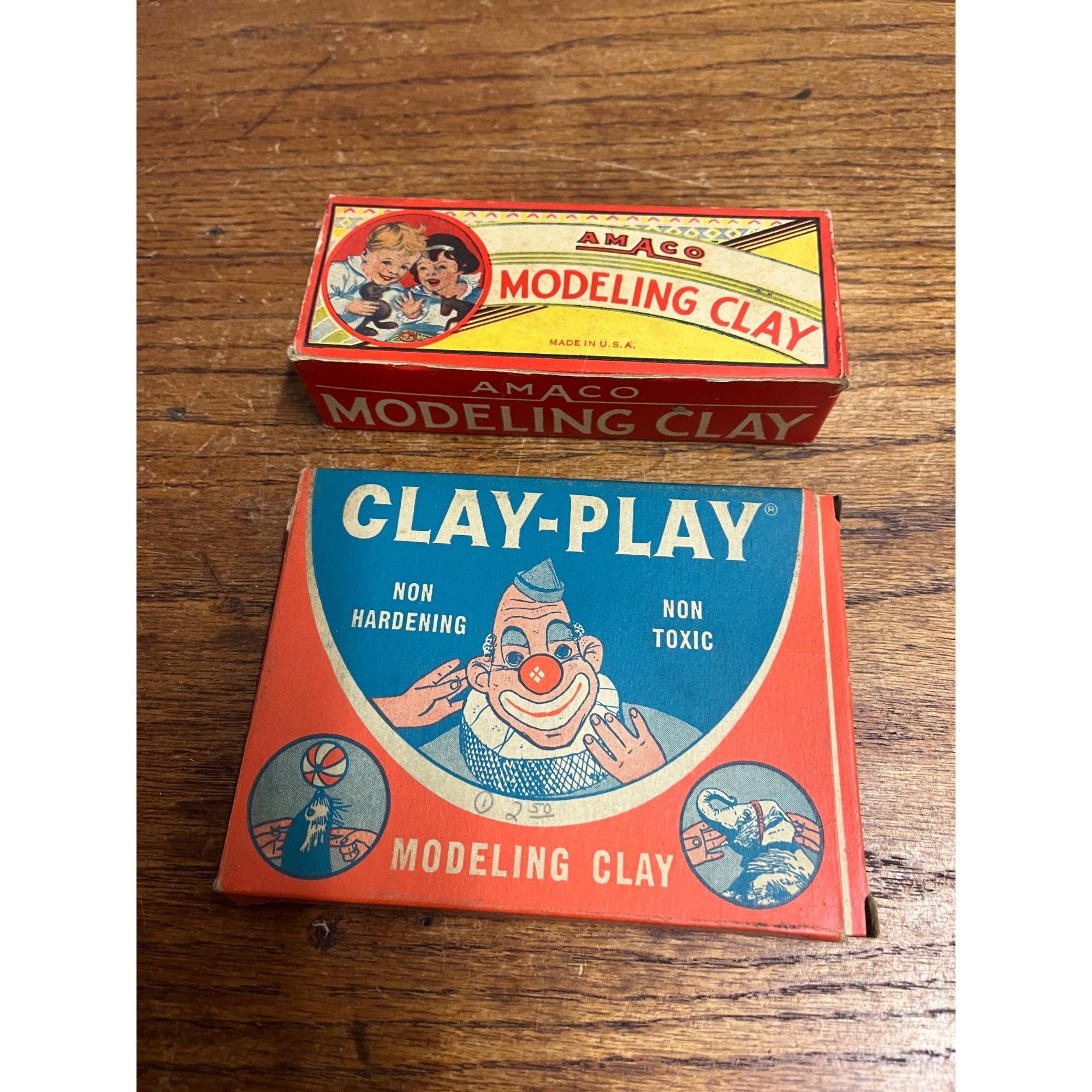 Vintage 1920s Amaco & Clay-Play Modeling Toy Clay FULL Boxes Stewart Clay Co.