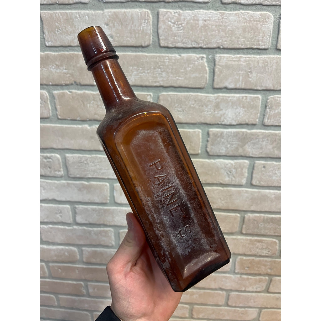 Antique 1890s Paine's Celery Compound Nerve Tonic Cure Glass Amber Bottle
