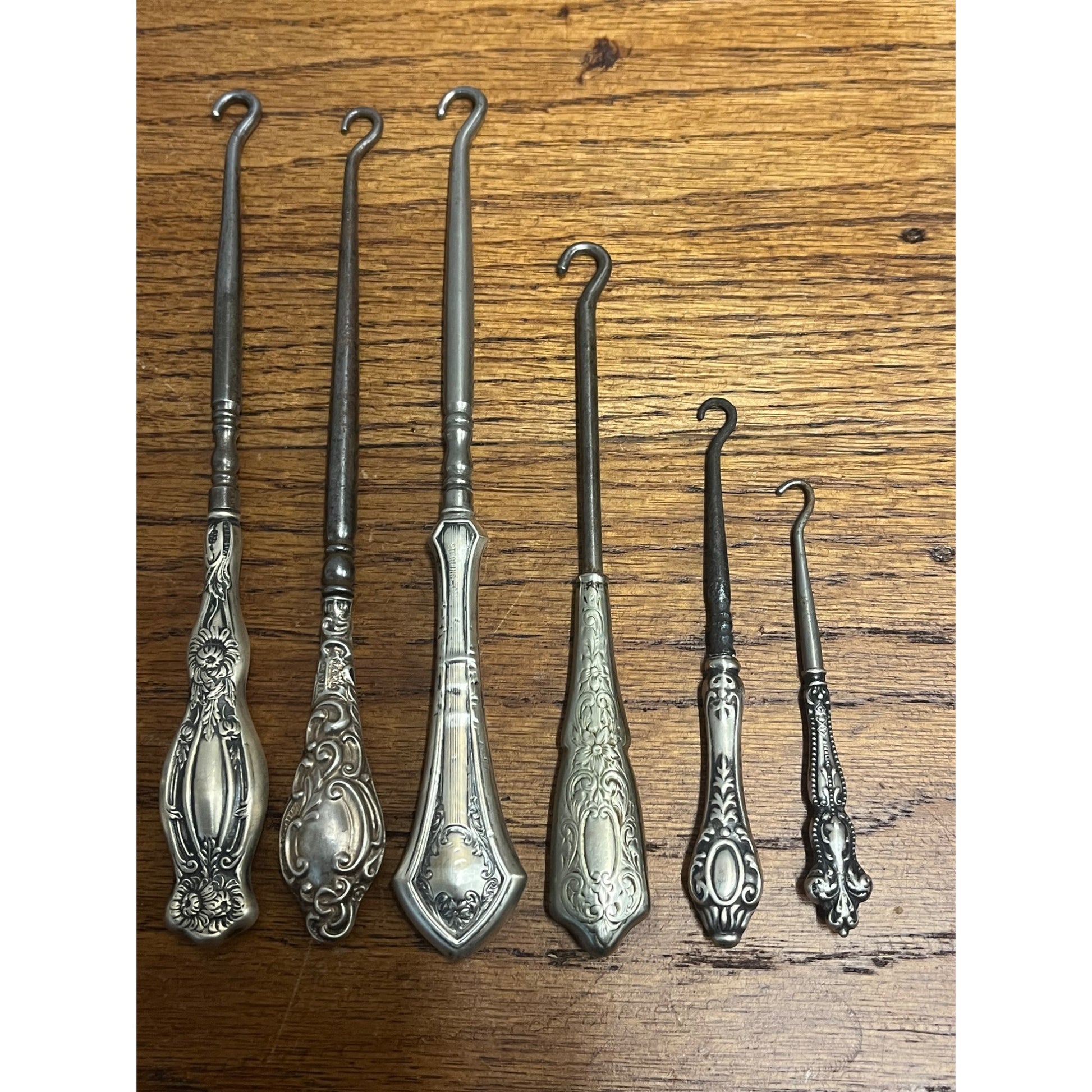 Vintage Huge Lot (10) Victorian STERLING SILVER Shoe Button Hooks Ornate
