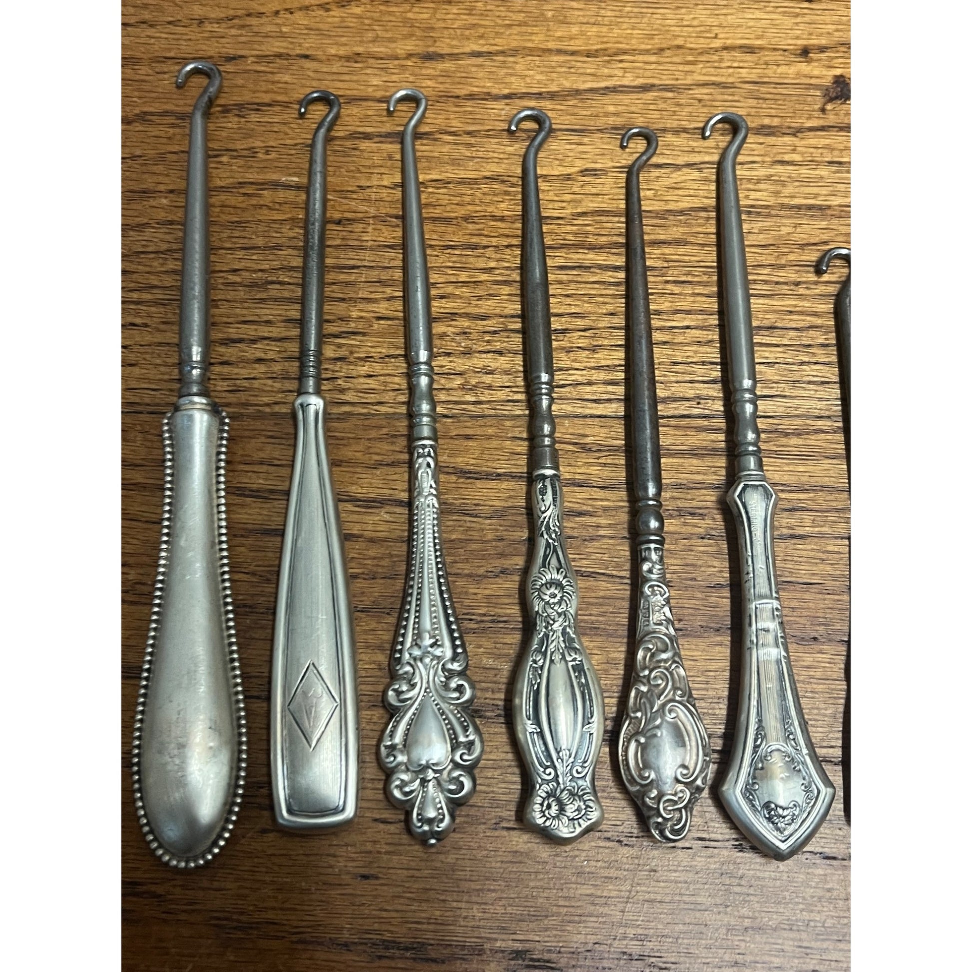 Vintage Huge Lot (10) Victorian STERLING SILVER Shoe Button Hooks Ornate