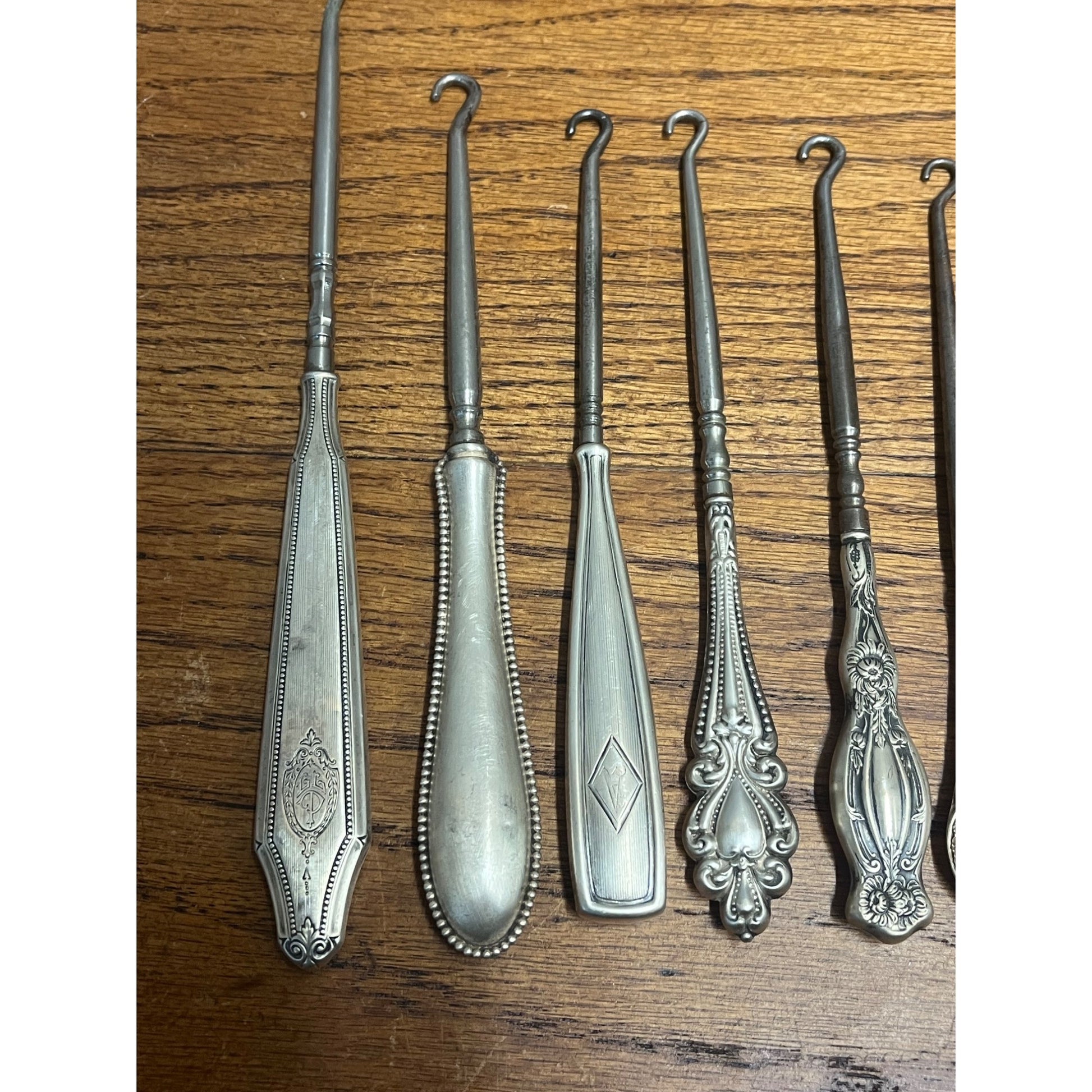 Vintage Huge Lot (10) Victorian STERLING SILVER Shoe Button Hooks Ornate