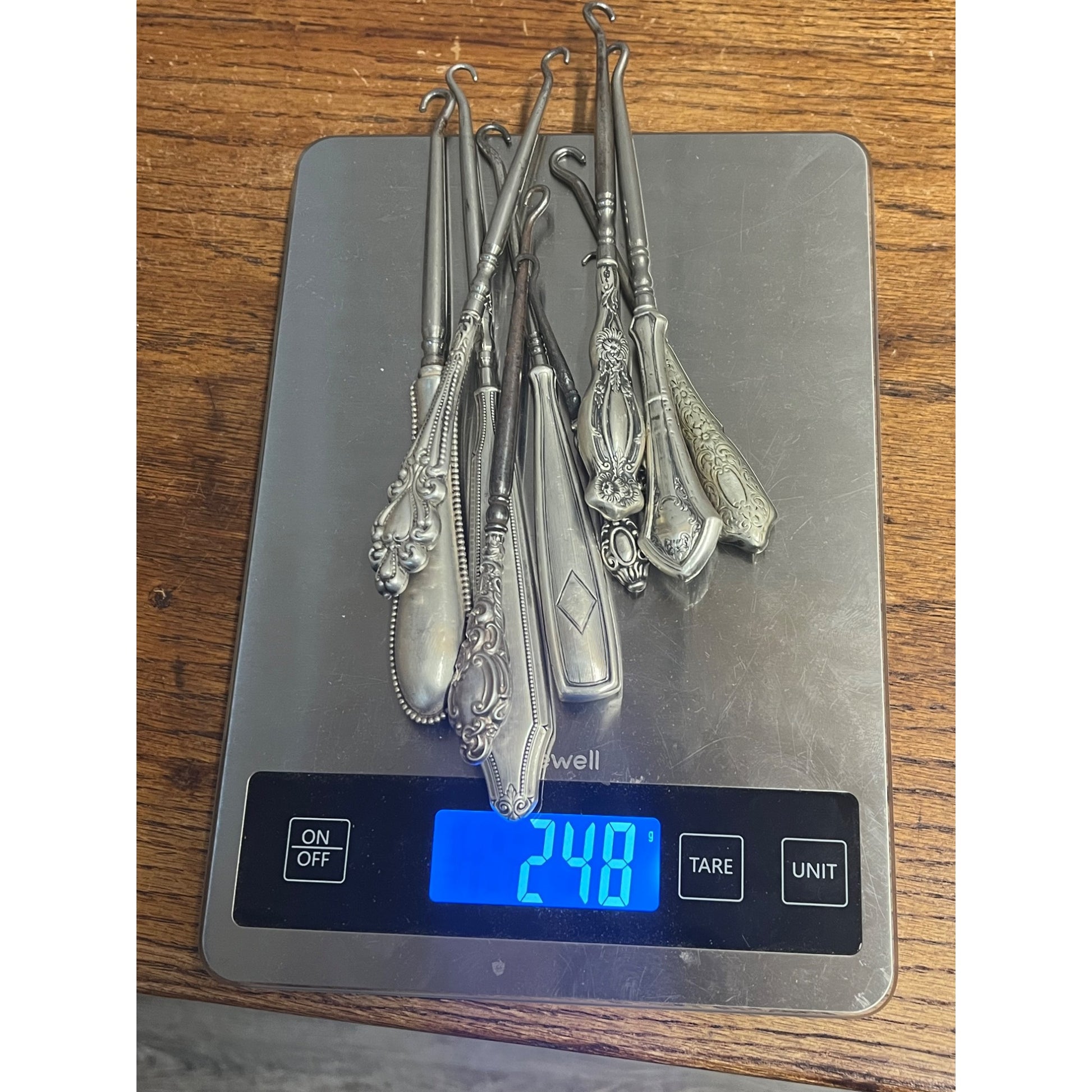 Vintage Huge Lot (10) Victorian STERLING SILVER Shoe Button Hooks Ornate