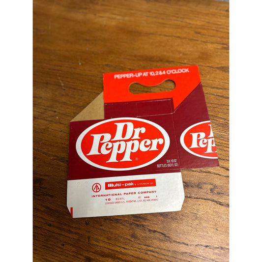 Vintage 1960s Dr Pepper Soda Cardboard 6 Bottle Carrier NOS Soda Carrier Tote
