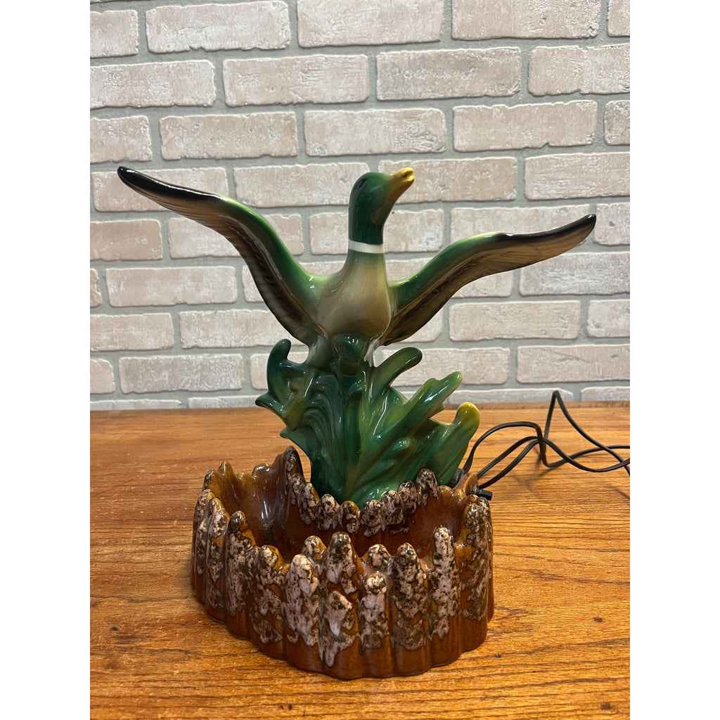 Vintage MCM Mallard Duck Rising Ceramic TV Lamp Planter Works
