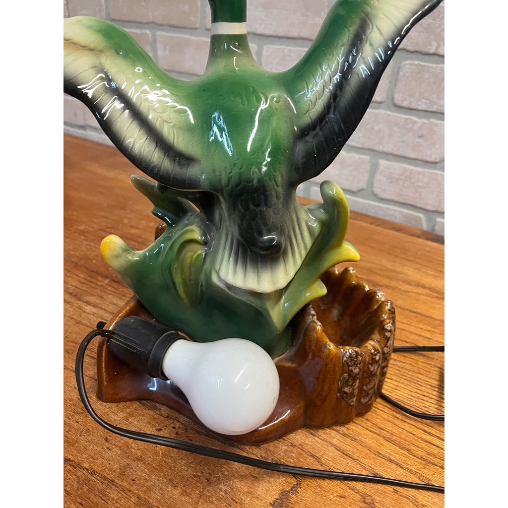 Vintage MCM Mallard Duck Rising Ceramic TV Lamp Planter Works