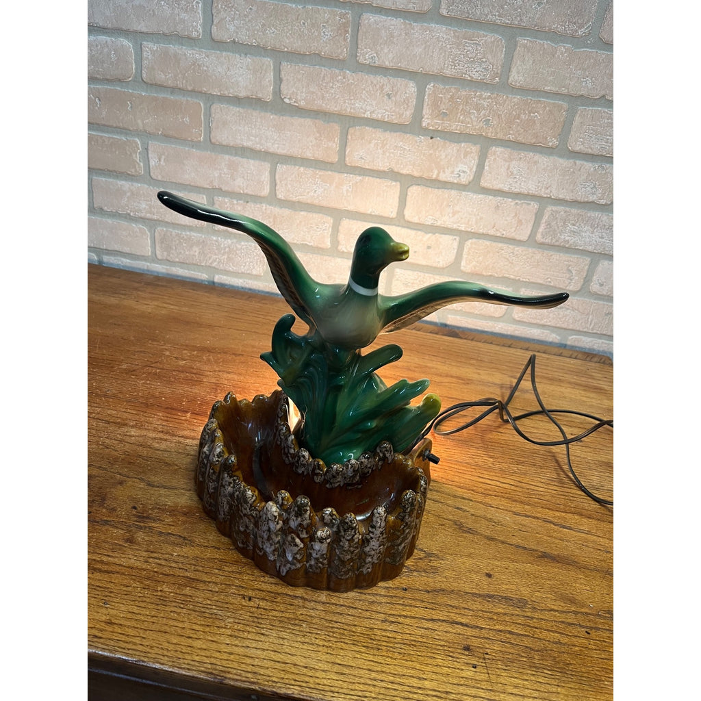 Vintage MCM Mallard Duck Rising Ceramic TV Lamp Planter Works