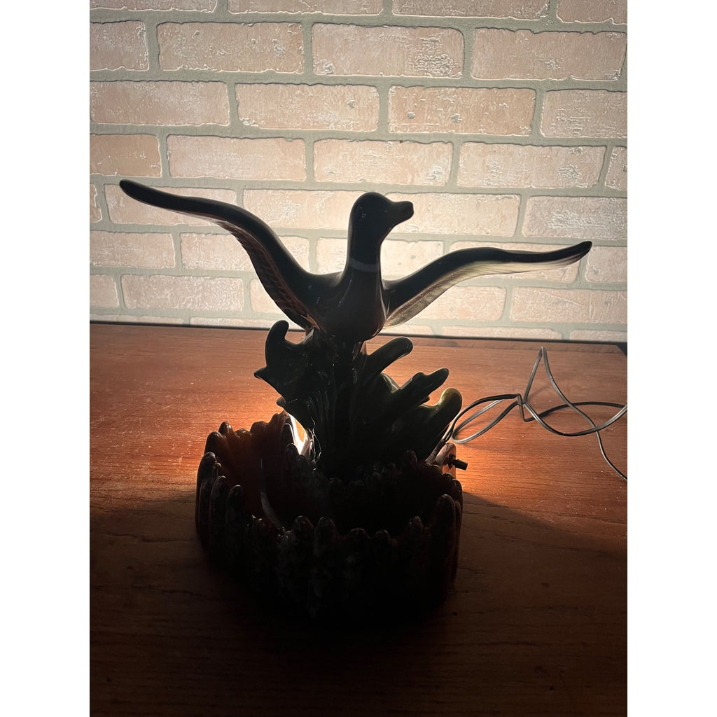 Vintage MCM Mallard Duck Rising Ceramic TV Lamp Planter Works