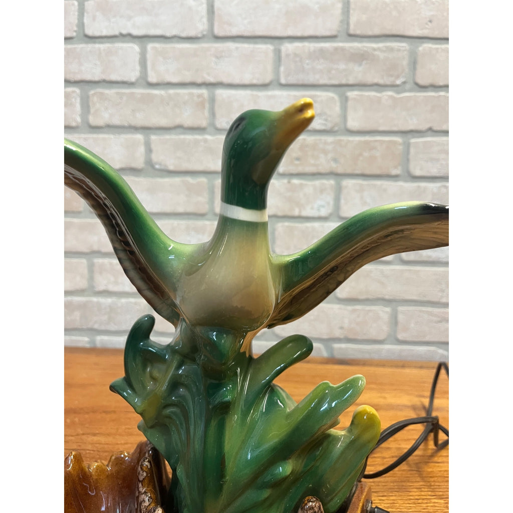 Vintage MCM Mallard Duck Rising Ceramic TV Lamp Planter Works