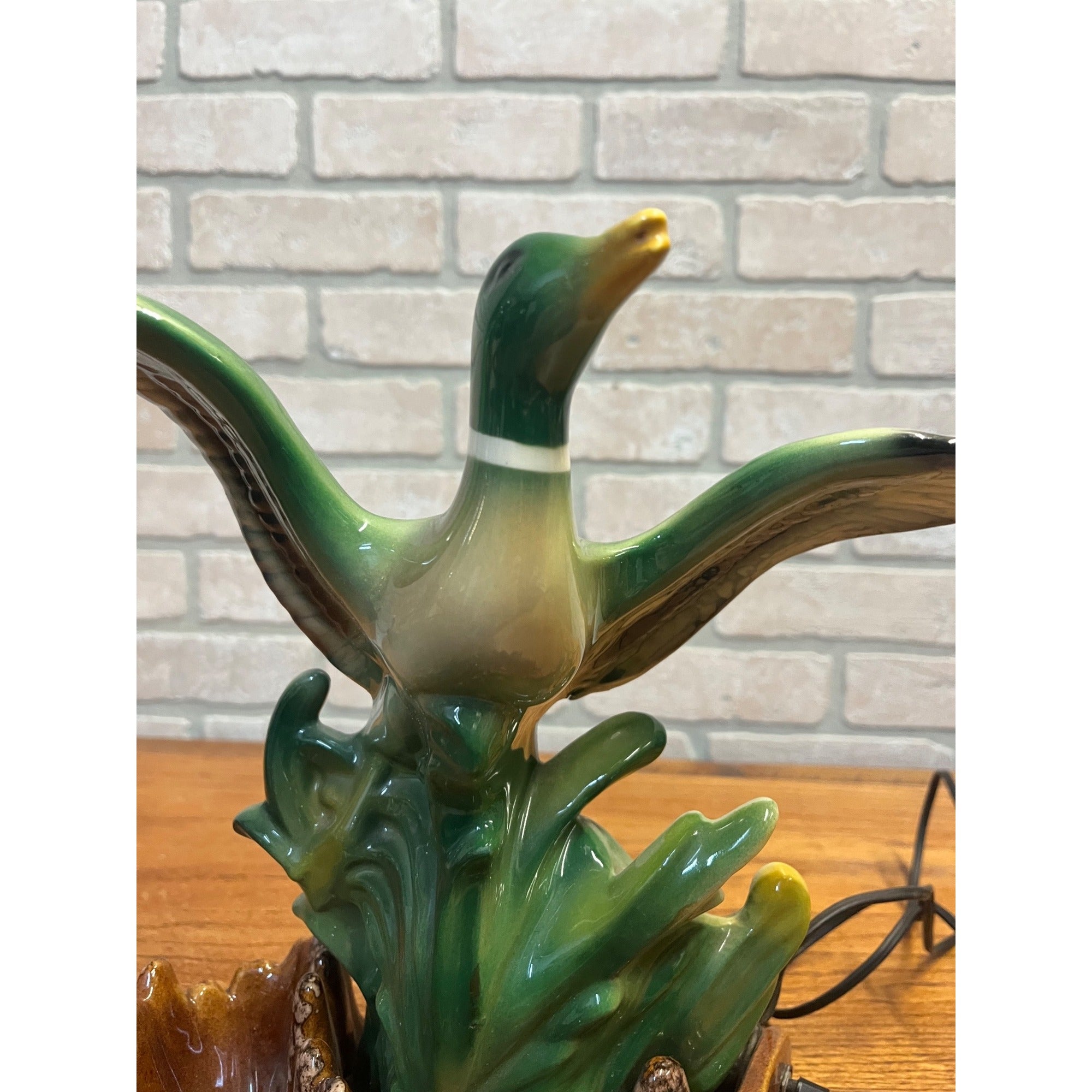 Vintage MCM Mallard Duck Rising Ceramic TV Lamp Planter Works