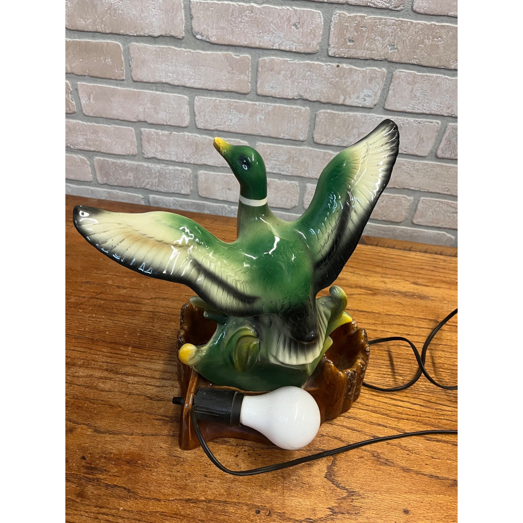 Vintage MCM Mallard Duck Rising Ceramic TV Lamp Planter Works