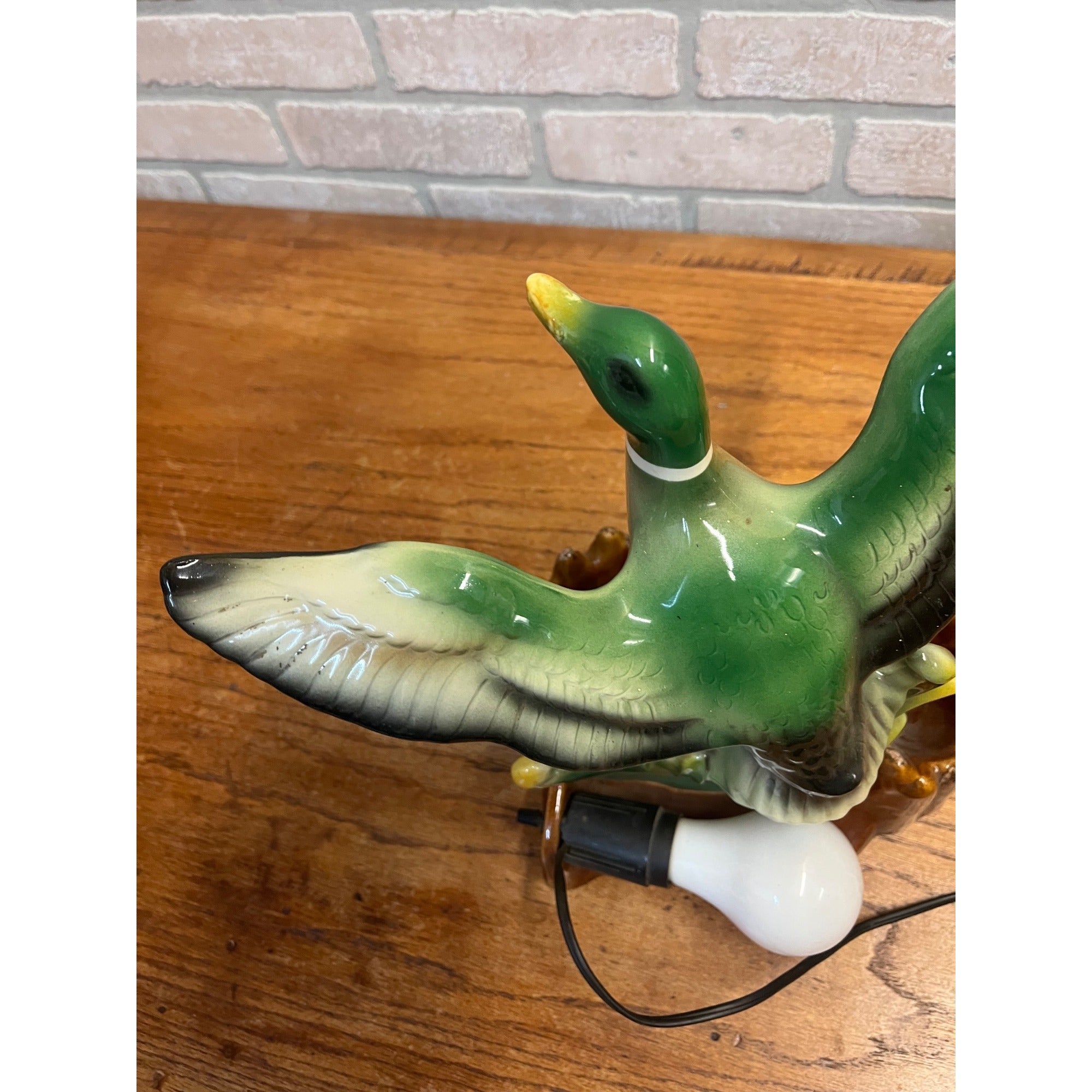 Vintage MCM Mallard Duck Rising Ceramic TV Lamp Planter Works