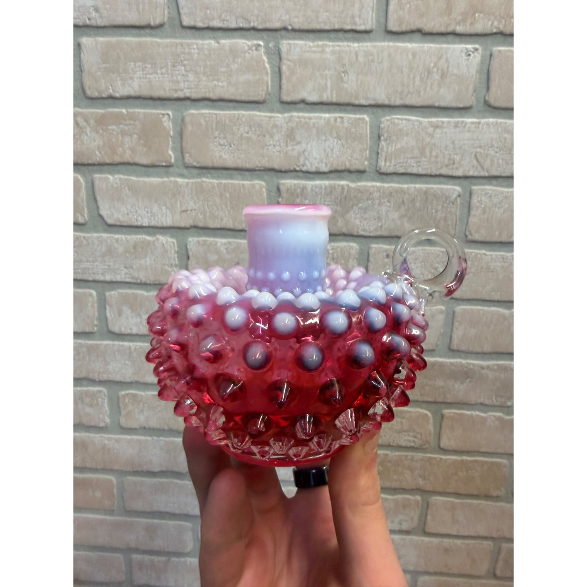 Vintage Fenton Cranberry Opalescent Hobnail Candleholder