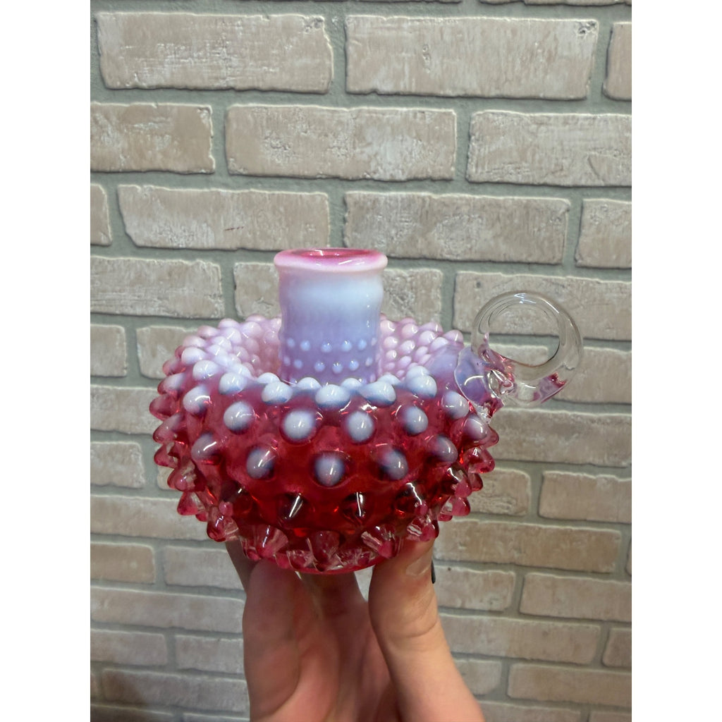 Vintage Fenton Cranberry Opalescent Hobnail Candleholder