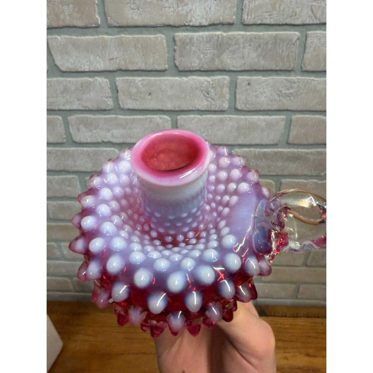 Vintage Fenton Cranberry Opalescent Hobnail Candleholder