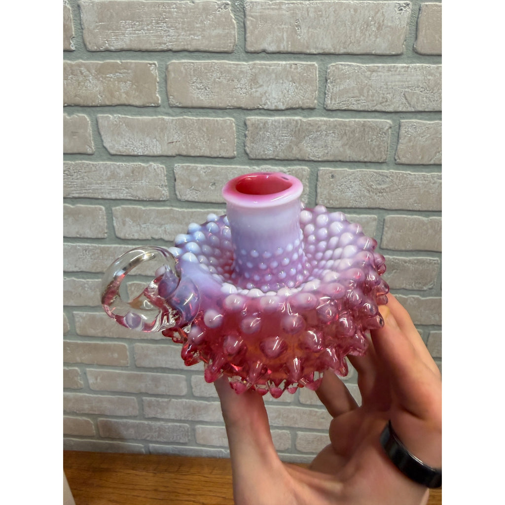 Vintage Fenton Cranberry Opalescent Hobnail Candleholder