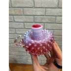 Vintage Fenton Cranberry Opalescent Hobnail Candleholder