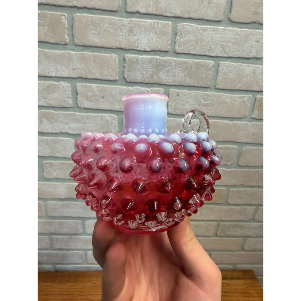 Vintage Fenton Cranberry Opalescent Hobnail Candleholder