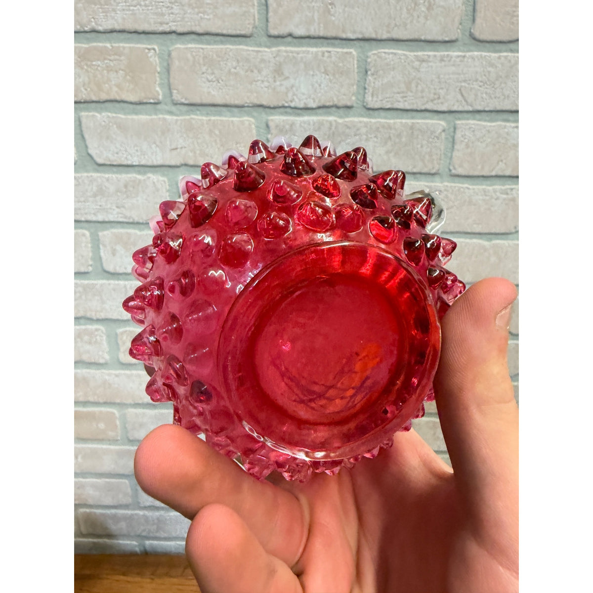 Vintage Fenton Cranberry Opalescent Hobnail Candleholder