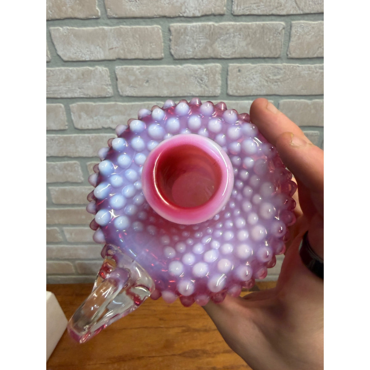 Vintage Fenton Cranberry Opalescent Hobnail Candleholder