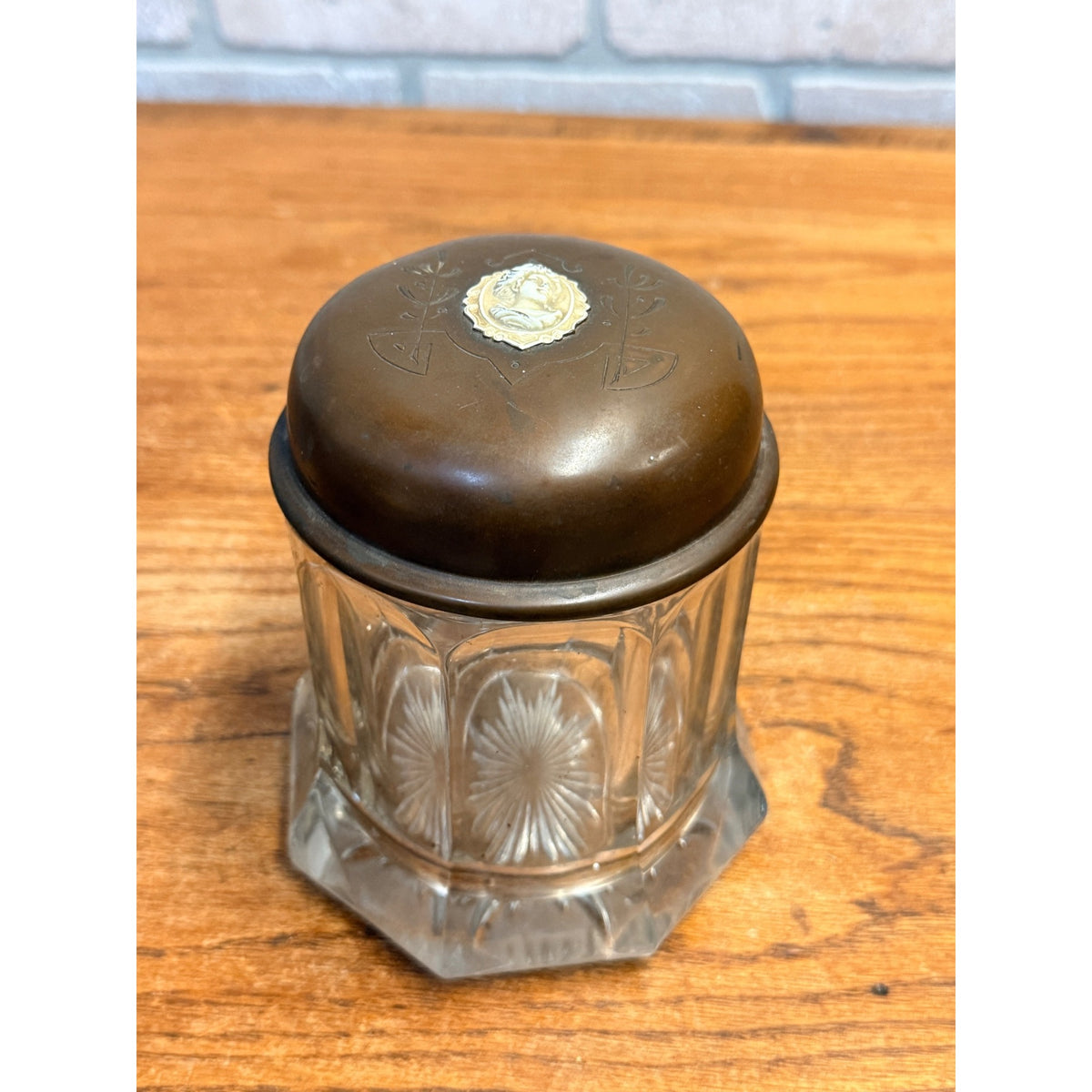 Antique c1900 Art Nouveau Cameo Glass Tobacco Humidor Jar Bronze Lid