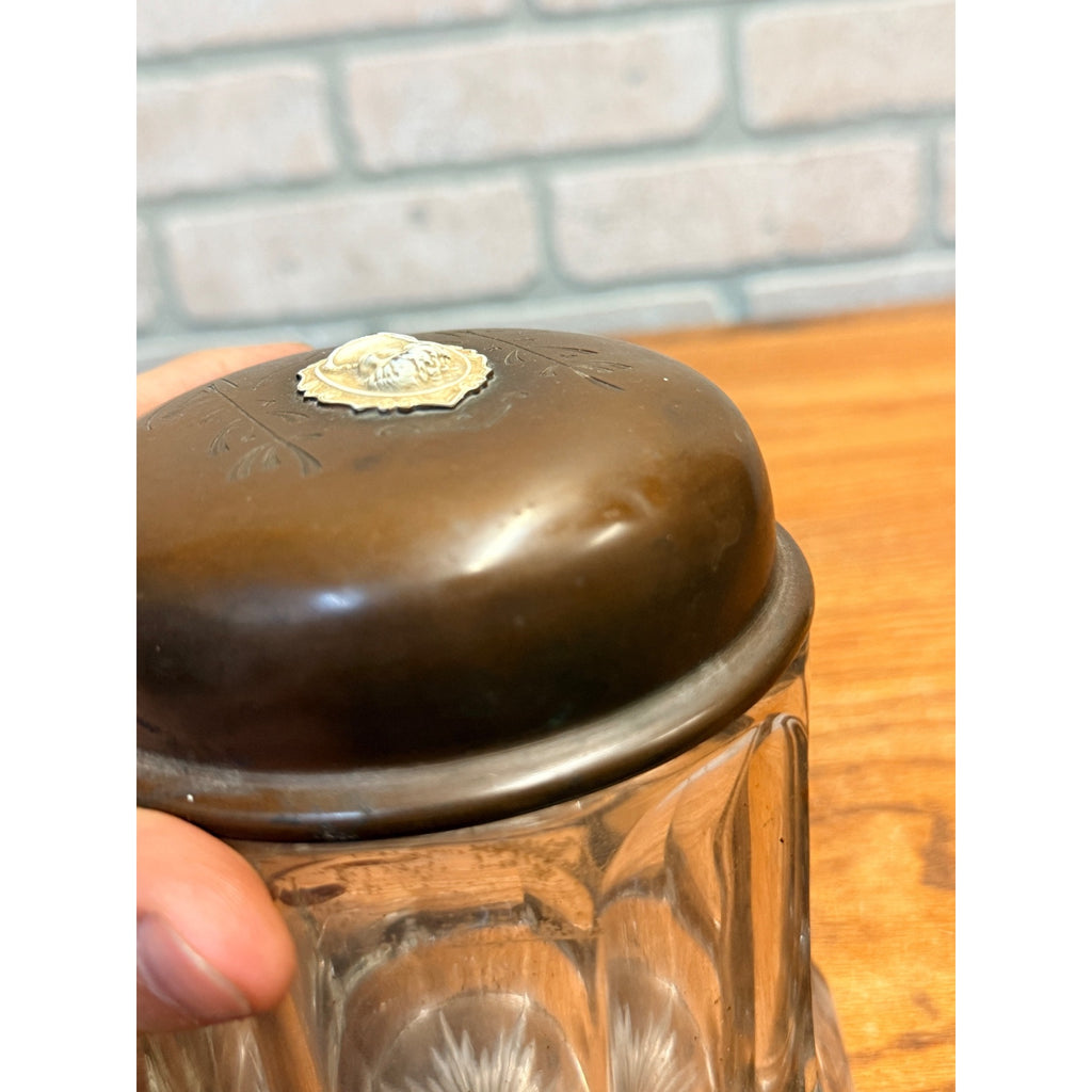 Antique c1900 Art Nouveau Cameo Glass Tobacco Humidor Jar Bronze Lid