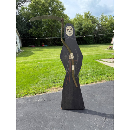 Vintage Standing Grim Reaper Folk Art 6ft Halloween Car Club Sign