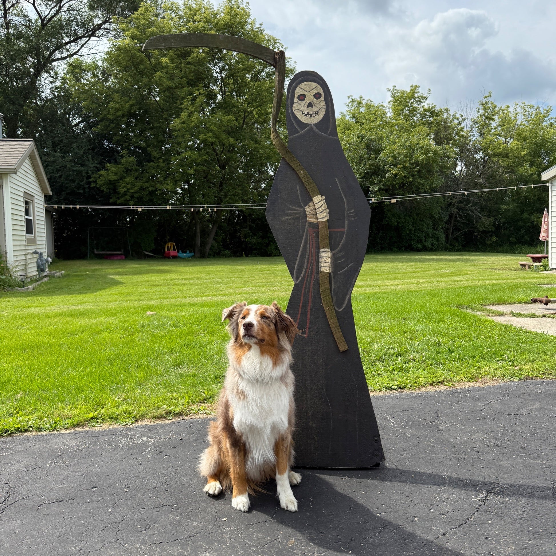 Vintage Standing Grim Reaper Folk Art 6ft Halloween Car Club Sign