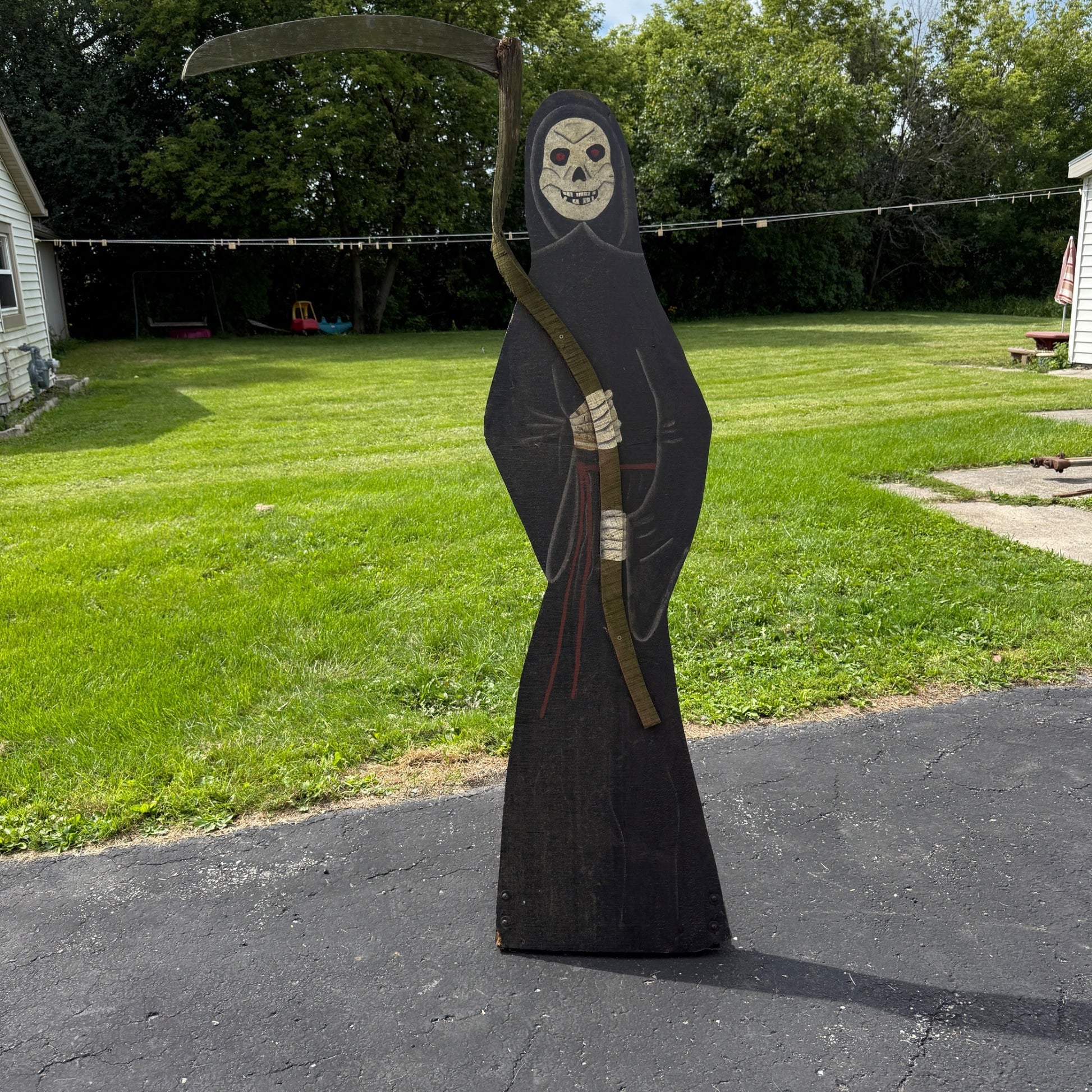 Vintage Standing Grim Reaper Folk Art 6ft Halloween Car Club Sign