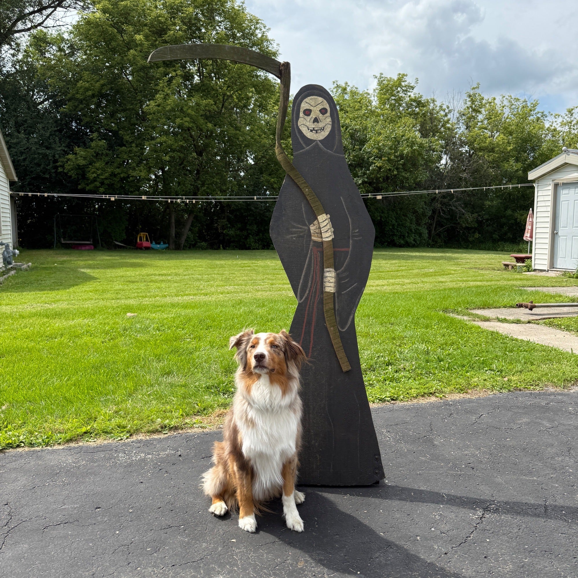 Vintage Standing Grim Reaper Folk Art 6ft Halloween Car Club Sign