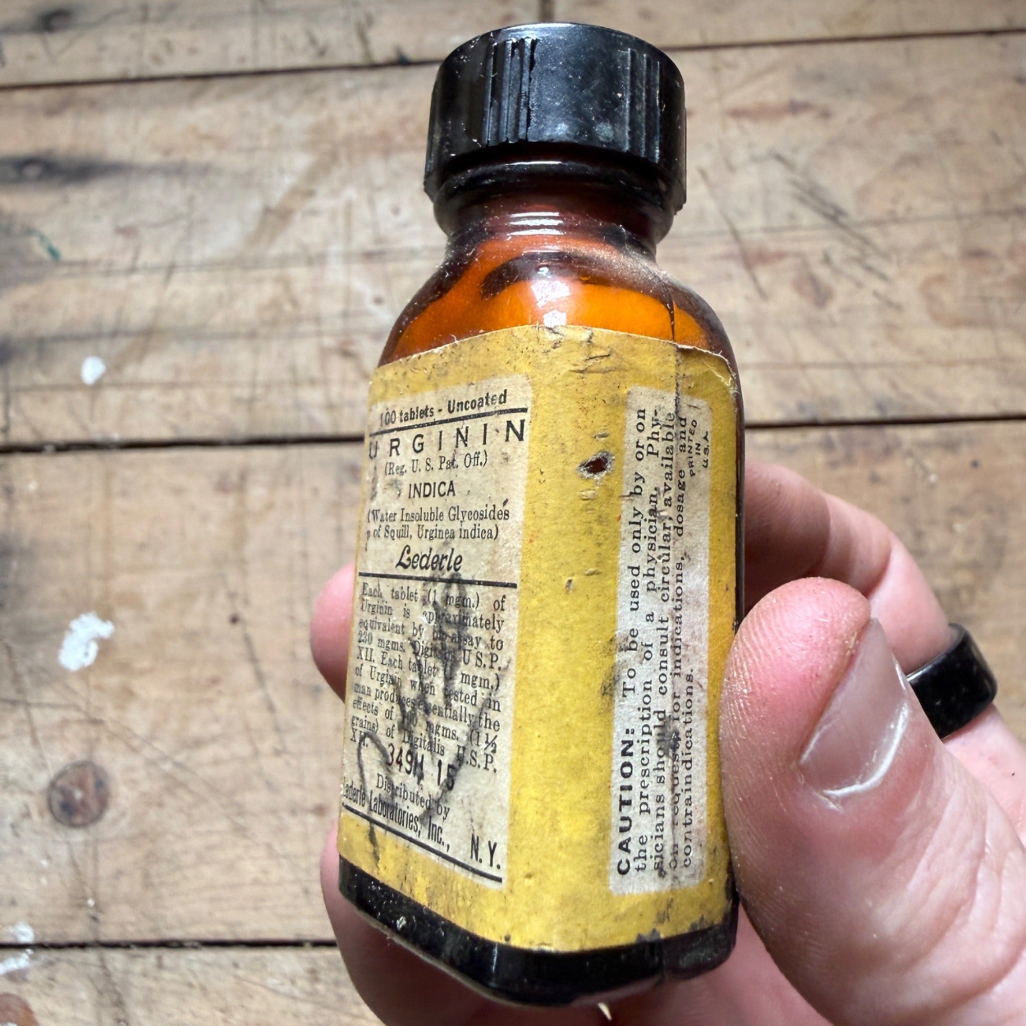 Vintage Urginin Indica Tablets Lederle Drug Store Pharmacy Medicine Bottle
